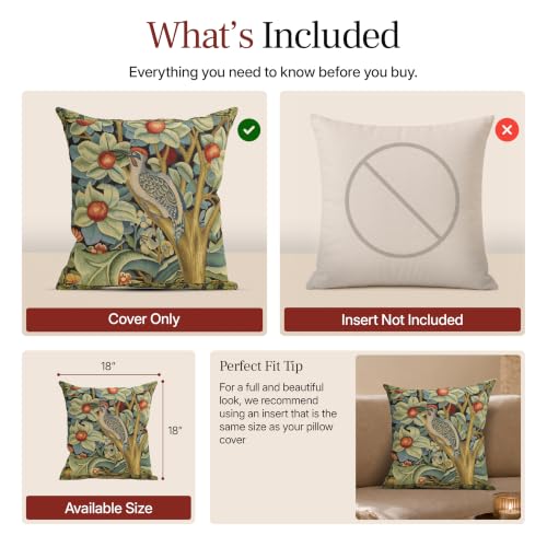 William Morris Woodpecker Left Tapestry Throw Pillow Cover 18x 18 in - color: Black Woodpecker Left