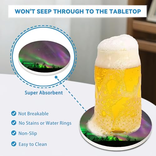 Drinks Coasters Set of 4, Aurora Round 4" Cup Coasters, Absorbent Ceramic Stone Coasters with Cork Base, Cute Coasters for Table Home Décor, Ideal Gifts for Women Men - color: Aurora