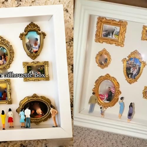 DIY Mini Gold Frames Silhouette Box, Upgrade Shadow Box , 10x10 Inch, with 8 Vintage Gold Mini Frames and 8 Handcrafted Figurines, for Anniversary, Wedding, Birthday and Home Decor (Black) - color: Black