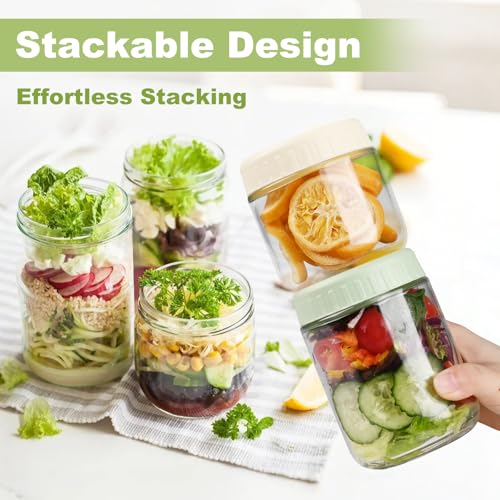 SHOWIN Overnight Oats Containers with Lids, 24oz Glass Jars with Lids 8 pcs, Wide Mouth Mason jars for Salad, Yogurt, Snacks, Meal Prep - color: Multicolor, size: 24oz-8pc