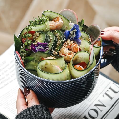 Ceramic Soup Bowl with Handle, 38 oz Microwave Safe, Navy - color: Navy