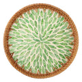 Handwoven Round Rattan Tray with Mother of Pearl Inlay, 11.02inch Round Decorative Serving Tray for Dining Table, Wall Decor & Gift(Size:Leaf)