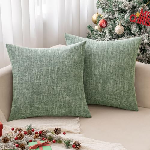 MIULEE Linen Textured Christmas Pillow Covers 16x16 Inch Sage Green - color: Sage Green, size: 16" x 16" (Pack of 2)