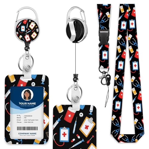 ID Holders for Badges Nurse Elements Badge Holder with Lanyard Clip for Women Nurse Teacher Student - color: Nurse Elements
