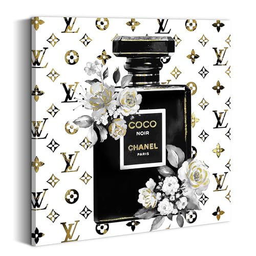 summer melody Black White Perfume Bottle Canvas Wall Art 12x12Inch - color: Black, size: 12L" x 12W"