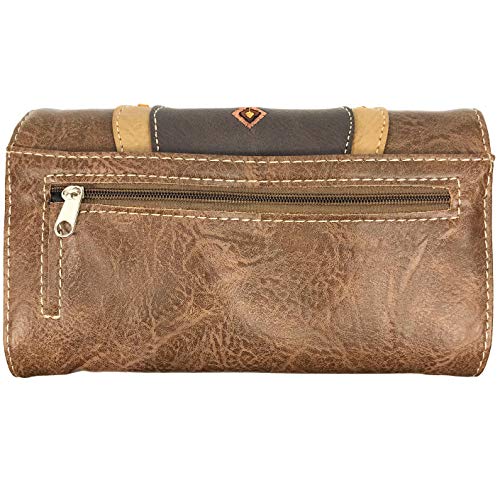 Zelris Turquoise Concho Peacock Feather Women Crossbody Wrist Trifold Wallet - color: Brown