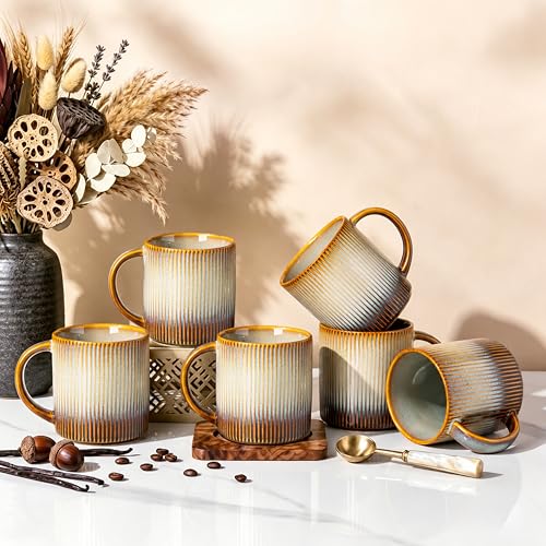 theterra Ceramic Coffee Mugs Set of 6, 14.2 oz Coffee Cups with Handle - color: Dusk Blue, size: 14 OZ (Set of 6)