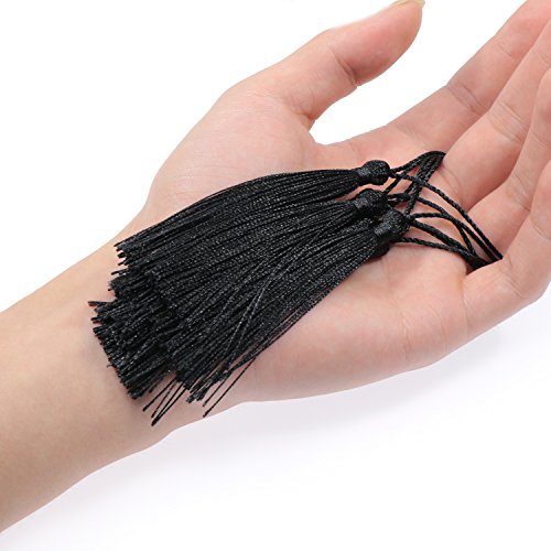 VAPKER 100 Black Silky Tassels 13cm/5-Inch with 2-Inch Cord Loop for Jewelry Making, DIY Projects, Bookmarks - color: B:black
