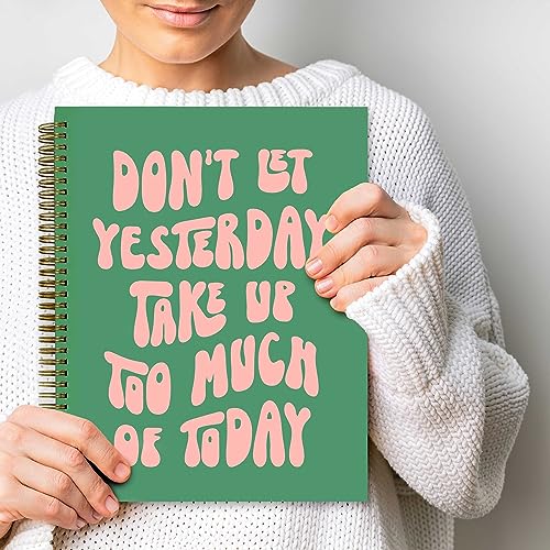 Undated Daily Planner Notebook 7.75x10, Cute Planner Notebook, Pink Green To Do List Notebook, Large Hardcover Spiral Schedule Notebook Planner, Inspirational Quote Planner Students Girls Teens - color: Green Pink Quote