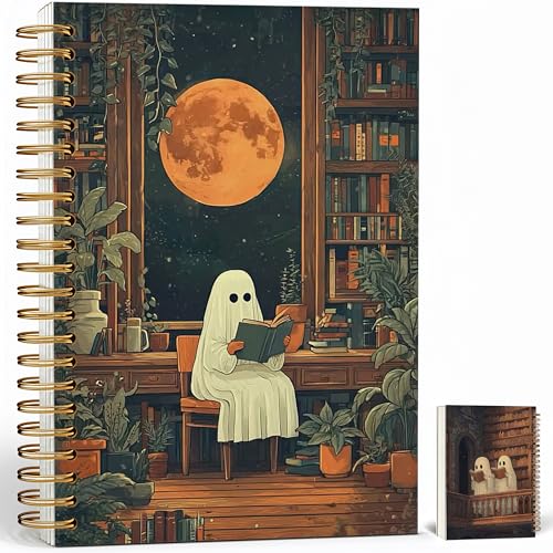 Notebook Journal for Women - A5 Spiral Notebook with Ghost in forest Design, Vintage Dark Romantic Ghost Wildflowers, Gothic Office & School Supplies, Unique Gifts for Women Birthday, Christmas (Moon Ghost) - color: Moon Ghost