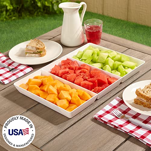 US Acrylic Avant White Plastic Divided Serving Trays (Set of 3) 15” x 10” | Large Reusable 3-Section Party Platters | Serve Appetizers, Fruit, Veggies, & Desserts | BPA-Free & Made in USA - size: 15" x 10"