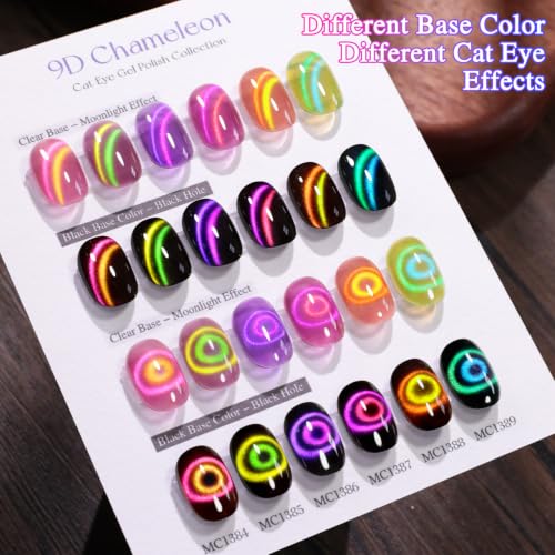 Double Rhythm Cat Eye Gel Nail Polish Set of 6 Same Color Same Bottle 0.5 Oz Shimmer Glitter with Magnet Holographic Reflective Magnetic UV Nail Polish Kit at Home (T6-118) - color: Chameleon 9D