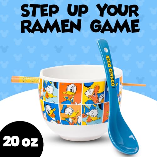 Silver Buffalo Disney Donald Duck, Ramen Bowl with Chopsticks, 20oz - color: Donald Duck Spoon, size: 20 Ounces (With Spoon)