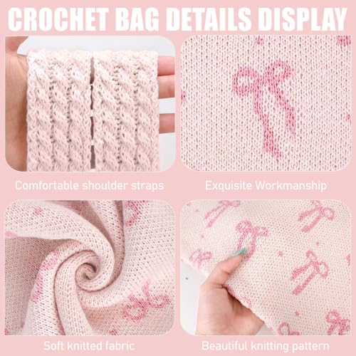 hatisan Crochet Bag for Women, Handmade Knit Beach Tote Bag Summer - color: Pink Bows