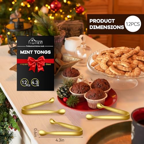 HOTEC 12Pcs Mini Gold Tongs for Serving, 4.3" Small tongs Stainless Steel Sugar Tongs for Coffee Bar, Tea Party, Appetizers, Desserts, Buffet and Ice Bucket Food-Grade & Dishwasher Safe - color: Gold