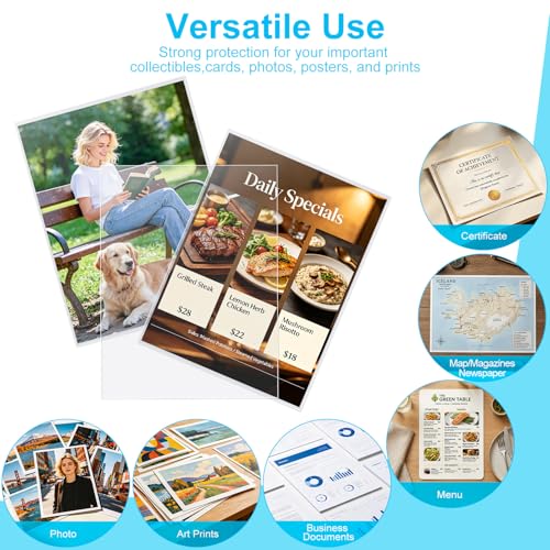 8.5x11 Soft Photo Sleeves (100 Pack) – Top Loading Clear Paper Sleeves Protector, Acid-Free No Holes Plastic Paper Sleeve, Sheet Protectors for Art Prints, Pictures, Photos, Comic, Framing Mat Mattes - color: 8.5x11"