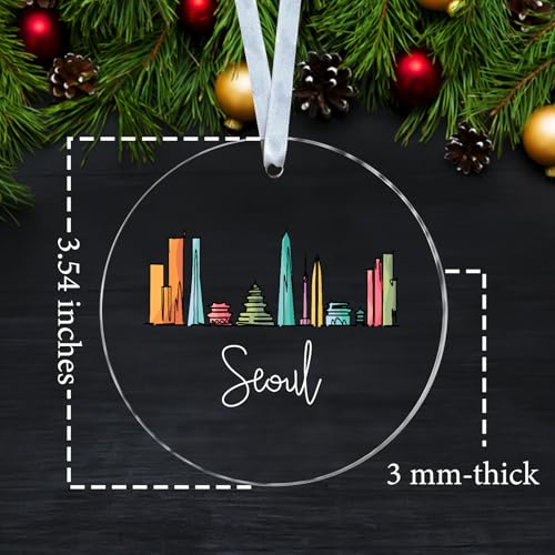 Colorful Seoul Ornament - Skyline Acrylic Ornament - Seoul Decor - City Xmas Tree - Travel Keepsake