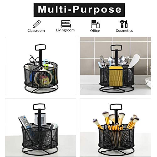 Marbrasse Mesh Desk Organizer, 360-Degree Rotating Multi-Functional Pen Holder, 4 Compartments Desktop Stationary Organizer, Home Office Art Supply Storage Box Caddy (Black) - color: Black
