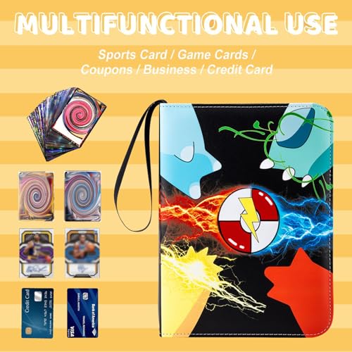 Trading Card Binder, 50 Removable Sleeves, PU material and Waterproof,3 Ring Zipper Portable Collectible Game Card Albums Gifts for Boys and Girls,400 pockets - size: 400 pockets