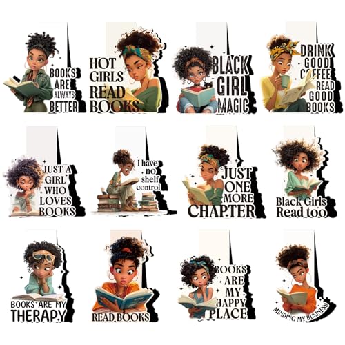 Black Girl Reading Bookmark - 12 PCs African American Women Magnetic Book Mark Inspirational Bulk Aesthetic Magnets Page Markers for Bookish Lovers Students Teachers School Birthday Gift - style: Black Girl Reading