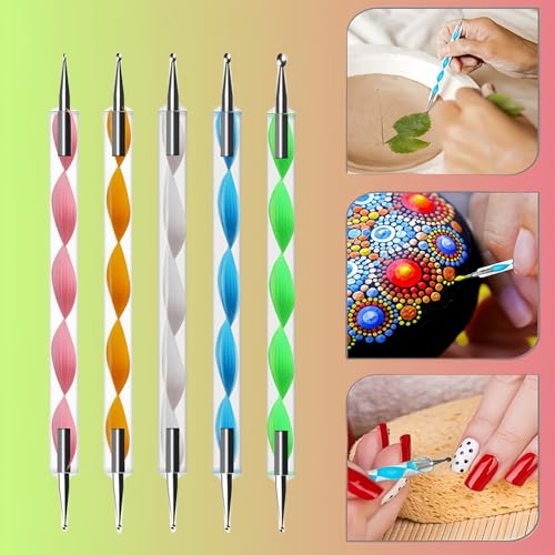 5Pcs Dual-Tipped Silicone Nail Art Pens, 5Pcs 2-Way Dotting Tools for Resin, Foil, Carving, Drawing & Shaping - Professional Nail Design Kit for Home & Salon