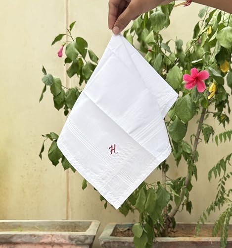 Monogrammed Handkerchiefs for Men 3-Pack Cotton, White Hankies - color: H