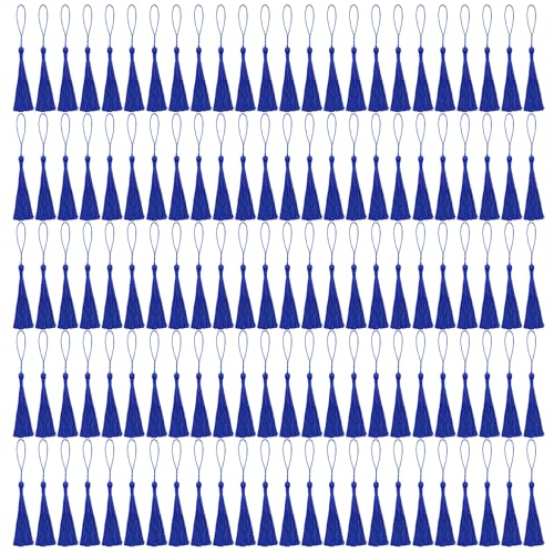 NACHLYNN 120 Pcs Bookmark Tassels Bulk 13cm/5 Inch Silky Handmade Soft Craft Mini Tassels for Jewelry Keychain Making with Loops for Dress Decoration DIY Craft Accessory (Royal Blue) - color: Royal Blue