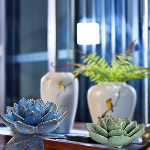 Ceramic Succulent Flower Table Centerpiece (Blue) - color: Blue