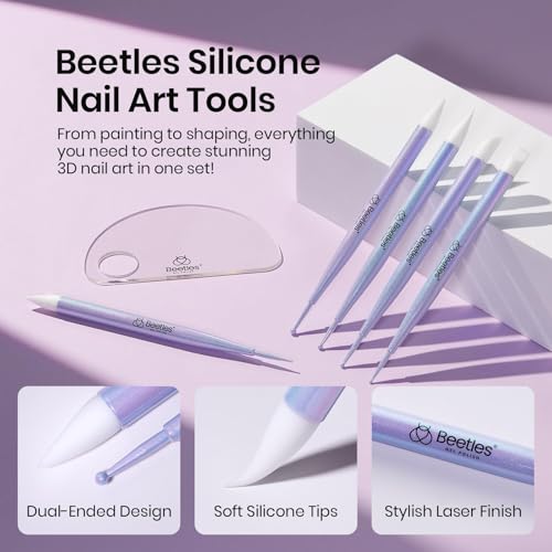 Beetles 5PCS Nail Art Dotting Tools Dual-Head Silicone Tools for Nail Art - color: D-Purple-5