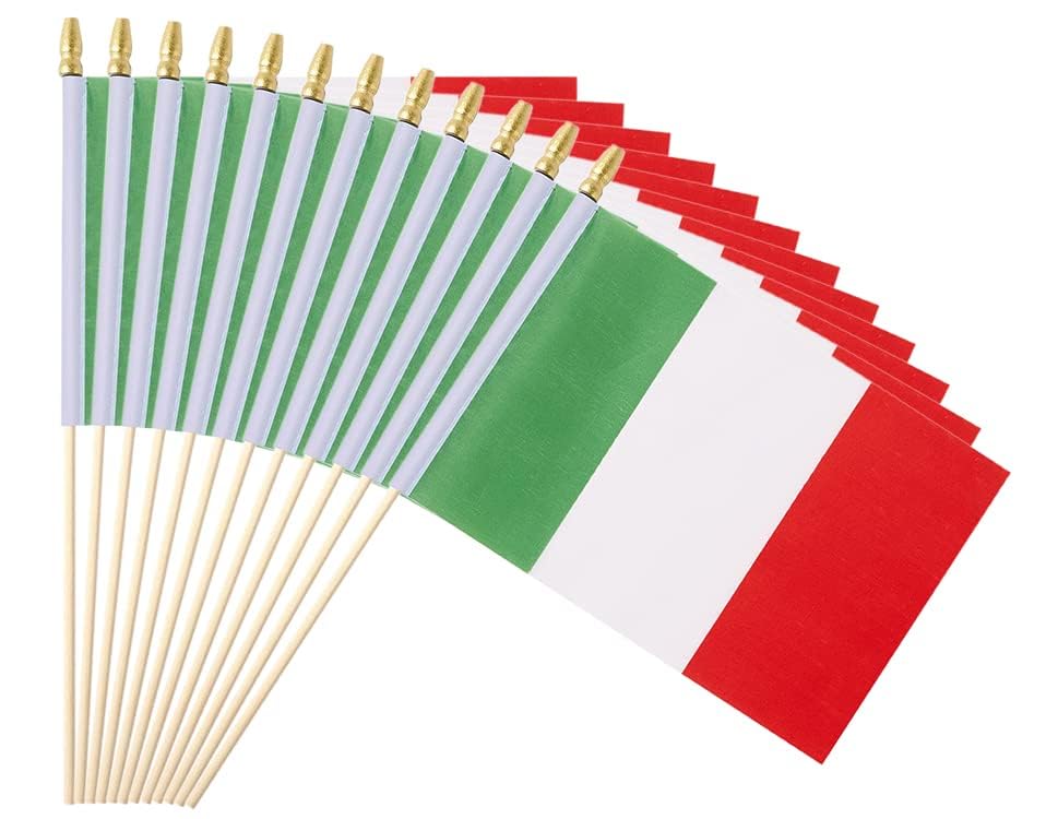 25Pack Small Italy Flag Handheld Mini Italian Flag on Stick 5x8 Inch - color: Italy