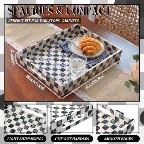 Reallnaive Mother of Pearl Lazy Susan, Square, Black White Checkerboard - color: Black White Checkerboard, style: Square