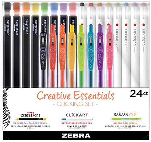 Zebra Pen Creative Set, Zensations, CLiCKART & SARASA Clip, Assorted, 24-Pk - style: Writing Essentials Set