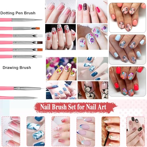 23 Piece Nail Art Tools Set Resin Nail Art Palette Nail Art Brush 2-way Acrylic Silicone Engraving Pen Dotting Pen Tools DIY Home Salon Makeup Display Board Nail Art Kit (pink) - color: pink