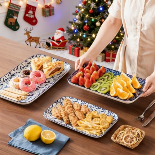 vancasso SELENE Porcelain Serving Platters Set of 3, 16/14/12 Inch - color: Vintage Blue A