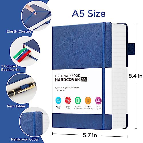 FOCUS DAY Thick Notebook Journal, Leather A5 Notebooks College Ruled 320 Pages Lined Paper Notebooks, Hardcover Journal Notebook for Writing Women and Men, 5.7'' X 8.4'', Dark Blue - color: 1.Blue, size: A5