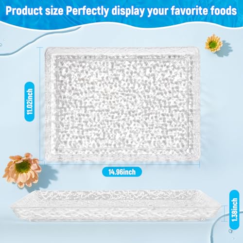 GLITCHCORE 4-Pack Premium Acrylic Serving Trays - 15x11 Extra Thick Reusable Platters - Shatterproof Ice-Pattern Food Trays for Party, Catering, Wedding & Kitchen Organization - BPA-Free