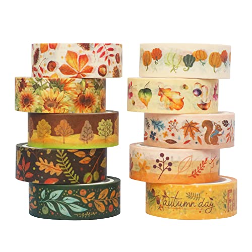 YUBBAEX 10 Rolls Four Seasons Washi Tape Set Yellow Leaves & Flowers Masking Decorative Tapes (Autumn) - color: Autumn