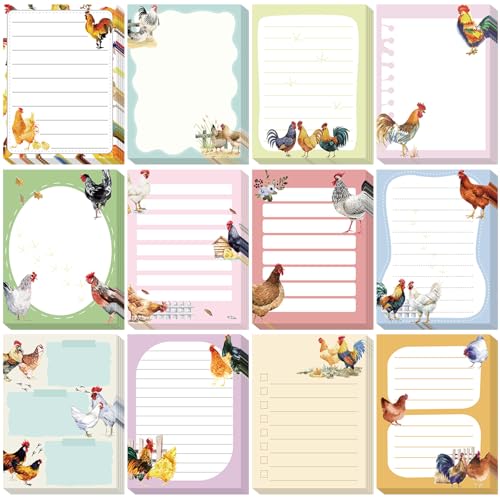 Chiisong 12 Pads Chicken Sticky Notes Cute Sticky Notes Roosters Gifts - style: Chicken