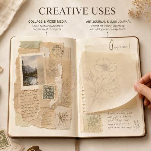 100 Sheets Cicada Wing Rice Paper - Handmade Bamboo Pulp Xuan Paper for Mixed Media, Gelli Printing & Calligraphy - Ultra-Thin, Strong & Translucent Art Paper for Collage, Layering & Journaling - color: Antique Kraft Tan