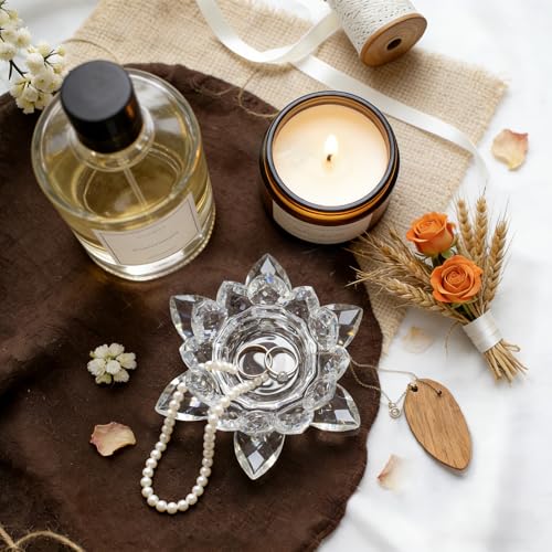 Crystal Lotus Jewelry Tray, 4.3" Floral Trinket Dish for Rings Earrings, Decorative Vanity Dresser Nightstand Organizer, Elegant Gift for Women (Clear) - size: 4.4"(w) - Clear