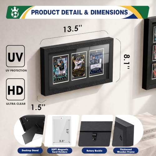 Trading Card Display Frame with Magnetic Card Holder UV Protection - size: 3 Card-Black