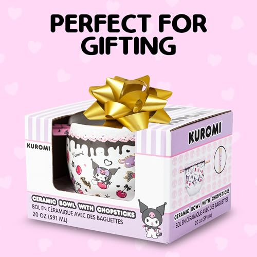 Silver Buffalo Sanrio Hello Kitty Choco, Ramen Bowl with Chopsticks, 20oz - color: Kuromi Chocolate and Cherry, size: 20 Ounces (No Spoon)