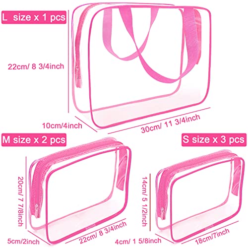 APREUTY 6 Packs Clear Makeup Bags, TSA Approved Toiletry Bag Set, Rose Red - color: Rose Red-6PCS(Large+Medium+Small)