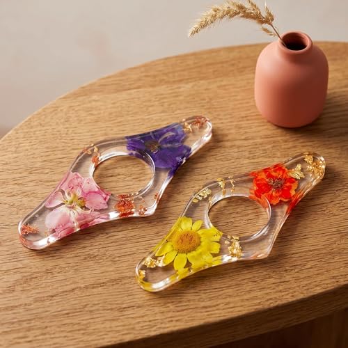 2PCS Pressed Flower Resin Bookmark Round Thumb Ring Page Holder Handmade Reading Bookmark Floral Book Accessory Gift for Book Lovers