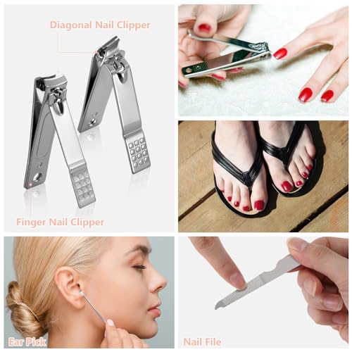 Geosar 50 Set Travel Manicure Kit Bulk Professional Nail Clippers Pedicure Nail Care Tools Grooming Stainless Steel Set with Portable Travel Case, Gift for Christmas Men Women(Pink) - color: Pink