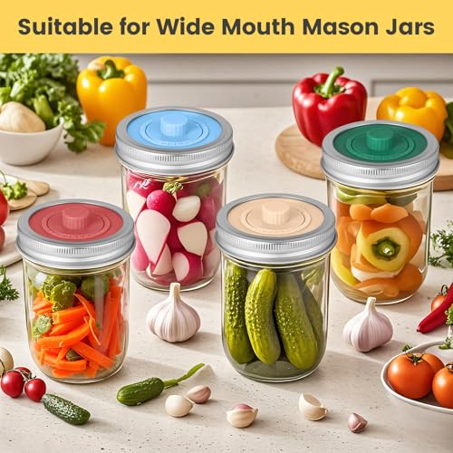 Original Patented Airlock Fermentation Lids for Wide Mouth Mason Jars, Fermenter Caps, Fermentation Kit for Sauerkraut & Pickle Kit, One Way Waterless Airlock Valve - BPA-Free (Jar Not Included)