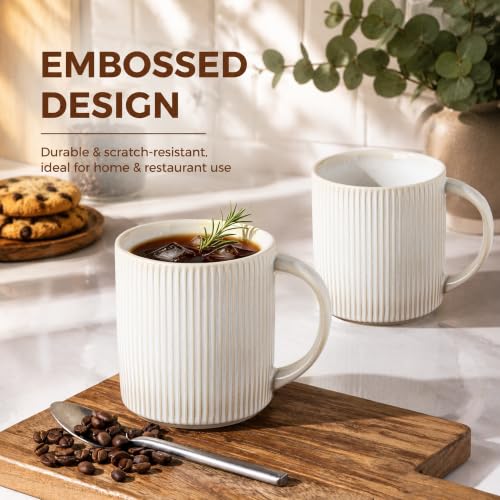 theterra Ceramic Coffee Mugs Set of 4, 14.2 oz Coffee Cups with Handle - color: Reactive White, size: 14 OZ (Set of 4)