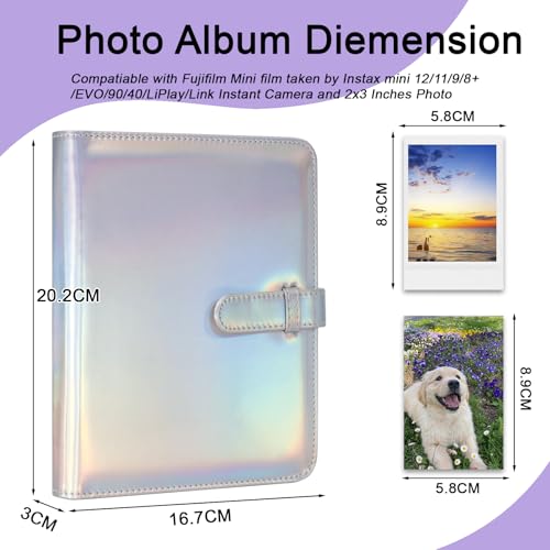 256 Pockets Photo Album for 2x3 Inch Photo, Kpop Photocard, Leather Cover, Photo Album Book Fit for Fujifilm Mini 12/11/9/8/EVO/Link/Liplay Instant Flims (Magic Silver, 256 Pockets) - color: Magic Silver, size: 256 Pockets