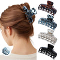 Mesovor 4 Pack 3.5" Double Row Teeth Claw Clips for Thin Fine Hair Non-Slip - color: Black, Blue Polished