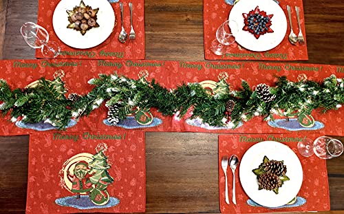 DaDalogy Red Merry Christmas Santa Claus Placemats Set of 4 Festive Winter Holiday Tapestry - Cotton Linen Wove Dining Room Table Mats - 13” x 19” (17615) - color: Red Santa Claus